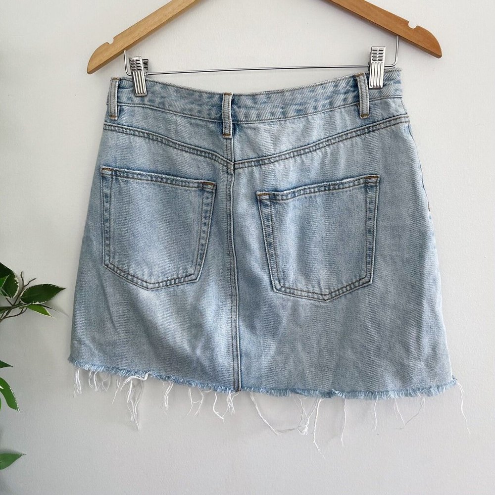 Glassons Womens Skirt Size 10 Denim Light Blue Raw Hem Button Fly - Picture 5 of 7